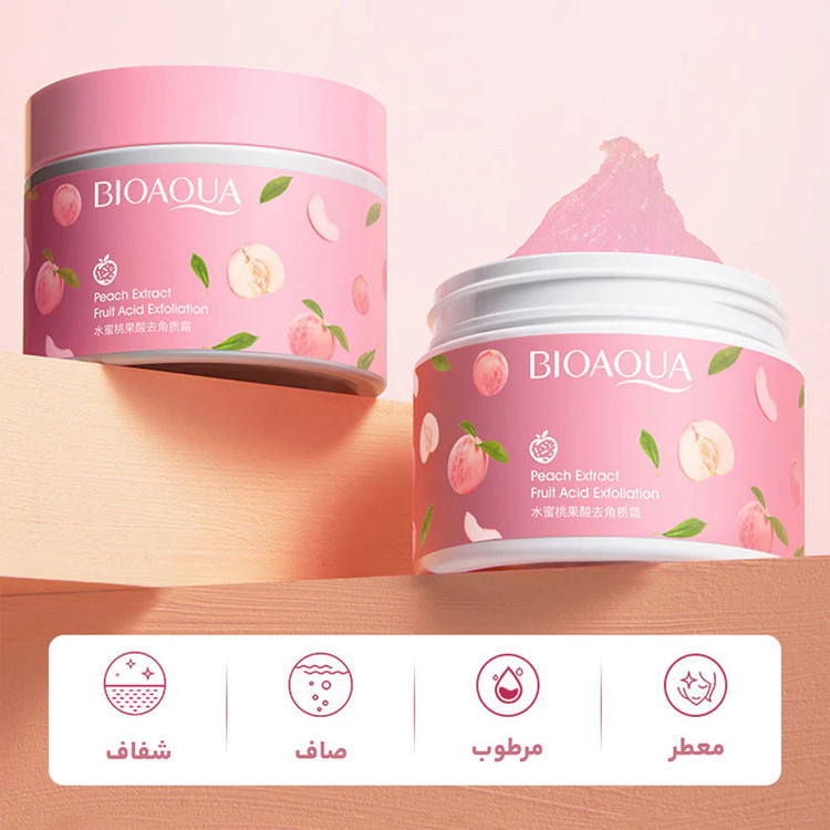 ماسک صورت و بدن مدل bqy72646 حجم 140 میلیلیتر ترمیمکننده، ضد آکنه، ضد پیری، لایهبردار، کوچککننده منافذ، روشنکننده، مرطوبکننده و جوانکننده با عصاره هلو و جنسینگ و ویتامین C